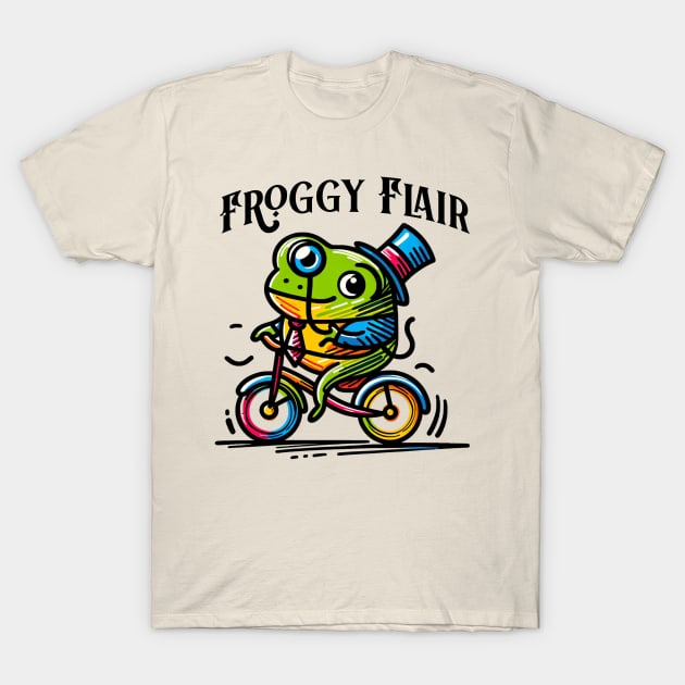 Frog on a bicycle, Froggy Flair T-Shirt by Blue Raven Designs